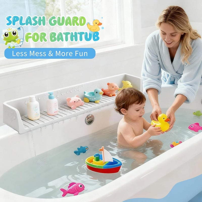 Dreamtop Bathtub Splash Guard for Tub Kids, 2.6FT Play Shelf for Bathing, Toy Tray Caddy Holder for Tub, Grey Silicone Tub Splash Guard Prevent Water Spills in Bathroom - Image 3